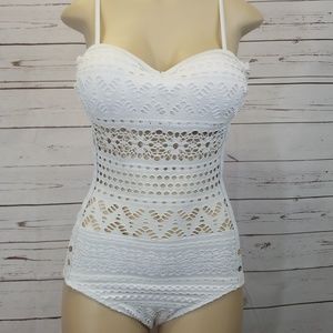 Tinibikini White Crochet Peekaboo One Piece Sz XL